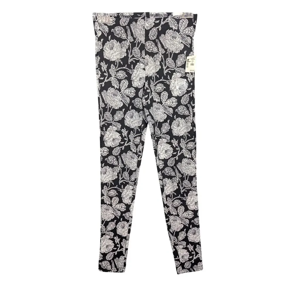 Bethany Mota Leggings Womens XS Black White Floral High Waist Stretch Skinny Fit